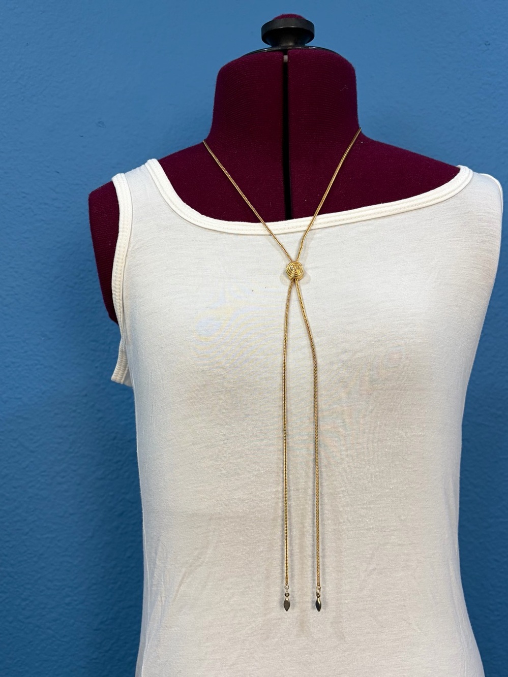 Vintage Gold Tone Lariat Y Necklace Adjustable Slider Herringbone Chain